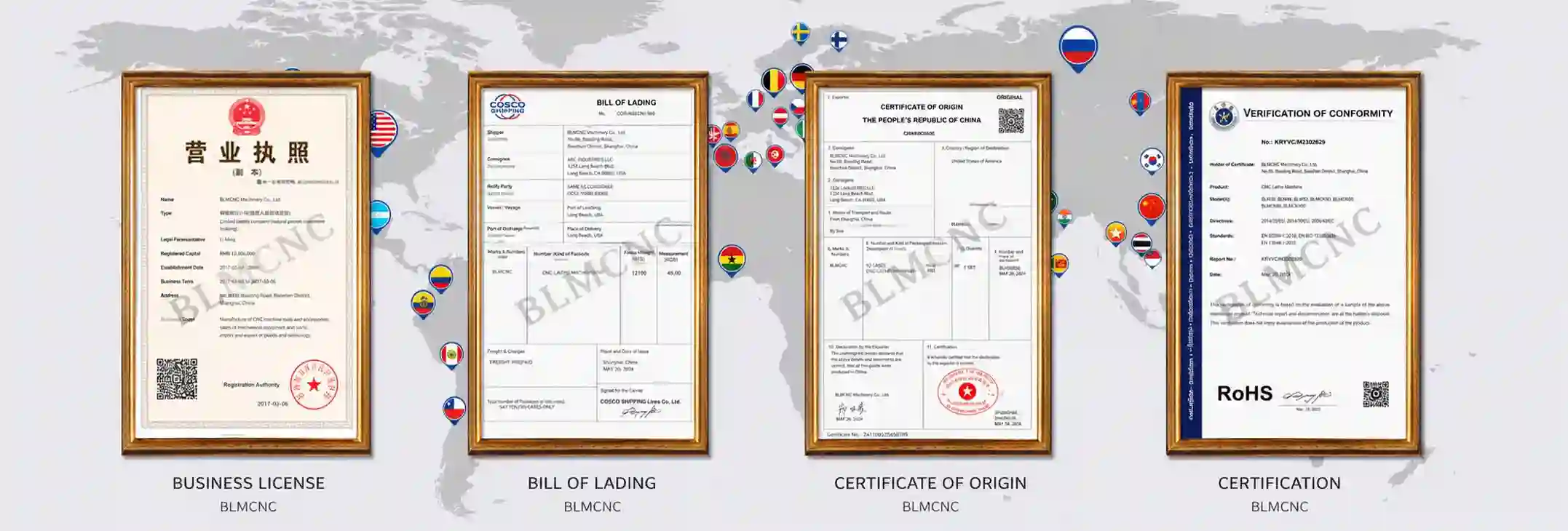 BLMCNC industrial machinery export certification and global trade documents
